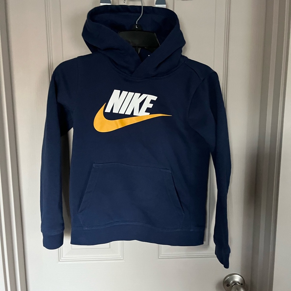 Nike Kids Navy Hoodie with Yellow Swoosh